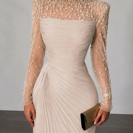 SESSRYMNIR Women'S Formal Evening Gowns Customize Scoop Neck Beading Luxury Evening Dresses Long Sleeves Straight Floor-Length
