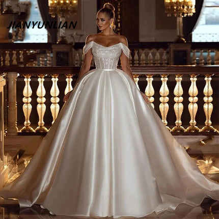 Customized Off the Shoulder Wedding Dresses Sexy Sequins Beads Princess Women's Bride Gowns Satin Vestido De Noiva Robe платье