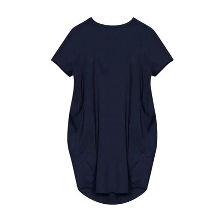 Plus Size Women Short Sleeve O-Neck Loose Casual Dresses Casual Short Sleeve Shirt Mini Dresses Round Neck Pockets Sexy Female T