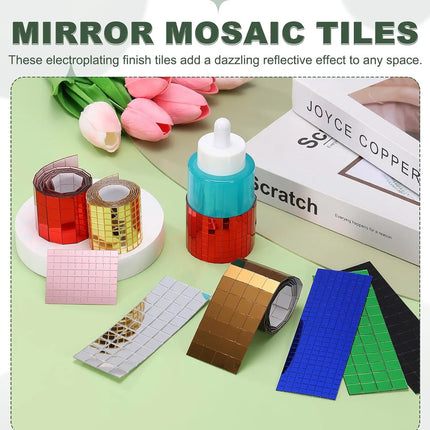 8000Pcs Acrylic Mirror Mosaic Tiles Self-Adhesive 5x5mm Green Square Disco Ball Mirror Tiles Sticker for DIY Craft Decoration