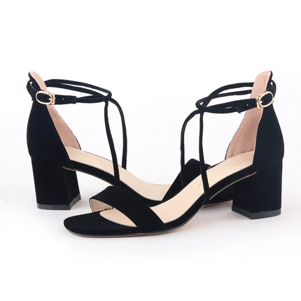 Women Sandals Fashion Sexy 5cm Low Heels Velvet Stripe Ankle Strap Sandals Office Pumps Thick High Heels Red Wedding Shoes