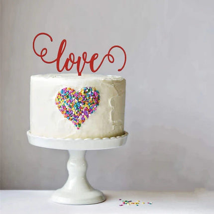 2024 Heart Shape Happy Birthday Cake Topper Gold Acrylic Wedding Party Cake Toppers for Valentine's Day Gift Dessert Decoration