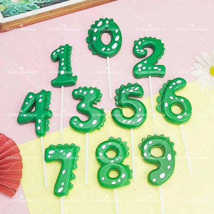 Green Dinosaur Number Candles 0-9 Kids Birthday Party Cake Decorations Cute Dino Themed Birthday Candles