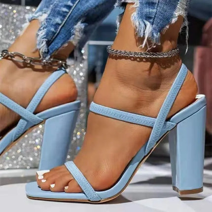 Fashionable Roman Style Sandals Women's Simple Pure Color Buckle Elastic Strap Low Heel Slip-On PU Leather Roman Sandals