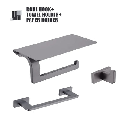 Gunmetal Stainless Steel Bathroom Hardware Towel Rack Toilet Paper Holder,Toilet Brush,Robe Hook Towel Bar Holder Grey Stainless