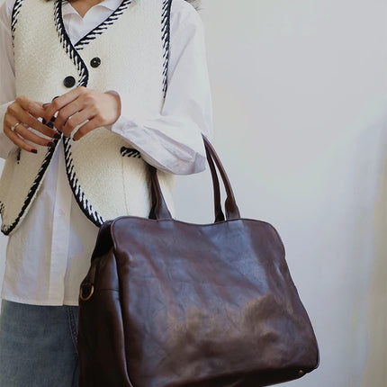 2024 New Genuine Leather Women Bag Cowhide Large Capacity Female Laptop Handbags Travel Bag Business Luggage Shoulder Bags Big