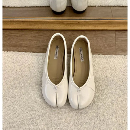 Spring Split Toe Women Ballet Flats Fashion Tabi Shoes Causal Slip On Loafer Ladies Pleated Leather Espadrilles Zapatillas Mujer