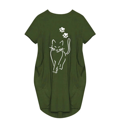 Plus Size Women Short Sleeve O-Neck Loose Casual Dresses Casual Short Sleeve Shirt Mini Dresses Round Neck Pockets Sexy Female T