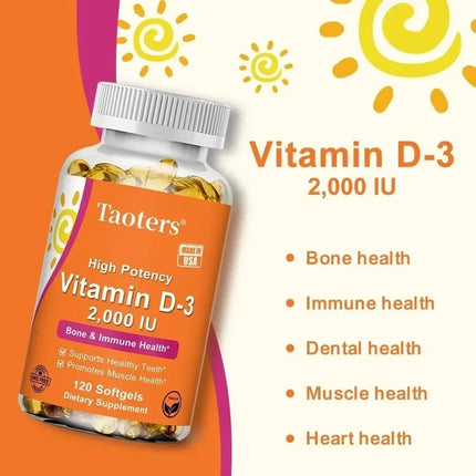 Vitamin D3 2000IU - Muscle Health, Strong Bones and Nervous System Health, Support Immune
