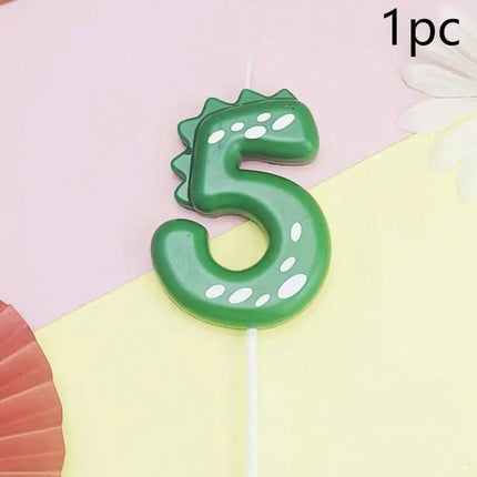 Green Dinosaur Number Candles 0-9 Kids Birthday Party Cake Decorations Cute Dino Themed Birthday Candles