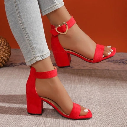 Women Sandals New Summer Fashion Sandals Medium High Heels Outdoor Elegant Wedding Shoes Bridal Plus Size Buckle Strap Sandals