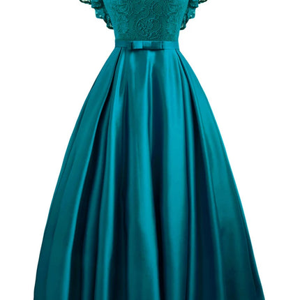 Elegant Gorgeous Pink turquoise Ruffle Sleeve Party Satin Long Dress Lace Prom Gowns Wedding Lady Autumn Evening Maxi Dresses