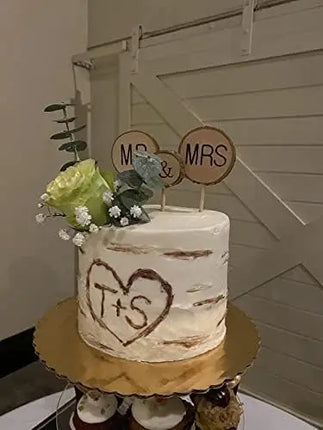 3 Pcs Mr&Mrs Toppers Natural Wood Cake Decoration Chic Rustic Wedding Mr Mrs Letter Topo for Couple Sweetheart Party Anniversary