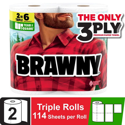 Tear-A-Square 3-Ply Paper Towels, 2 Triple Rolls, 114 Sheets per Roll