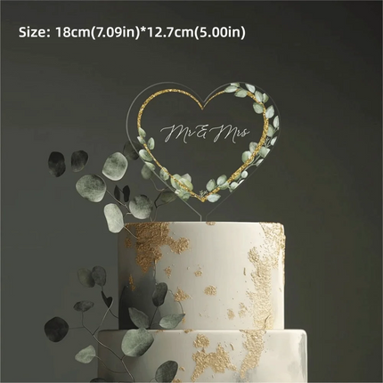 Multicolor Happy Birthday Cake Toppers Acrylic MR&MRS Wedding Cake Toppers Transparent Floral Leaves Pattern
