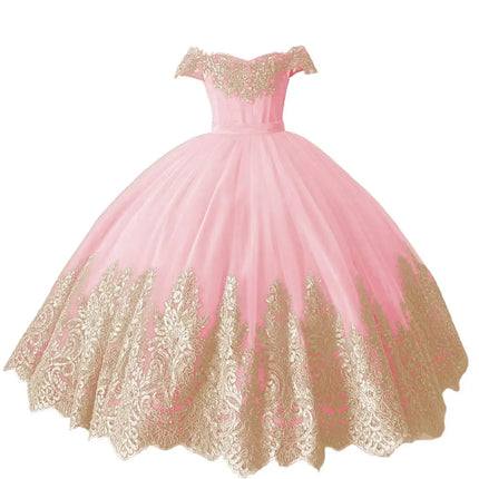 Customized Red Flower Girl Dresses For Wedding Gold Appliques Crystal Luxury Princess Formal Events Holy First Communion Gown