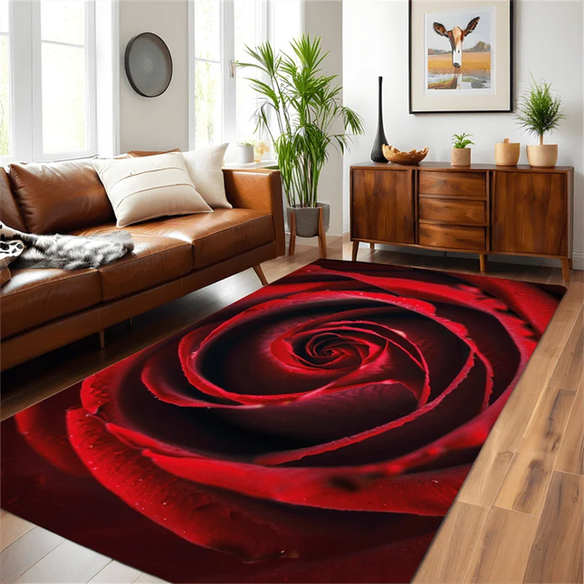 Romantic Red Rose Petal Print Area Rug Non-Slip Large Floor Mat for Living Room Bedroom and Home Decor