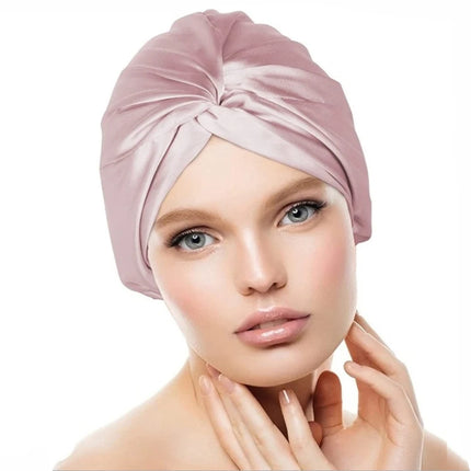 100% Double Silk Sleeping Cap Night Silk Sleeping Bonnet Cover for Women with Elastic Ribbon for Hair Care Long Hair