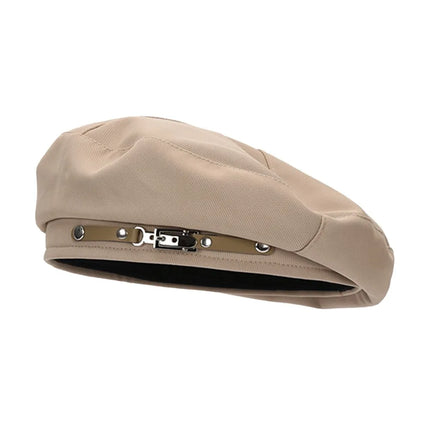 Retro Metal Buckle Retro Beret Cap Solid Color Warm Women Beret Face Little Beanie Cap Women Girls Wear