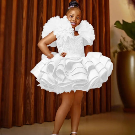 Custom Luxury Flower Girl Dress For Wedding Pageant Birthday Party Princess Gown With Ruffled Tulle Skirt And Sequin Bodice