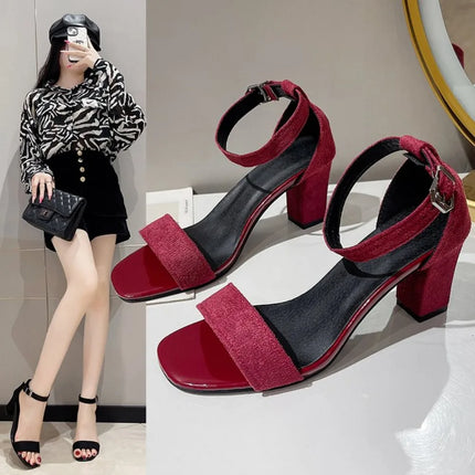Women's 2026 Summer Fashion Sandals Medium High Heel Outdoor Sandalias Elegant Wedding Shoes Bridal Plus Size 34-40 Buckle Strap