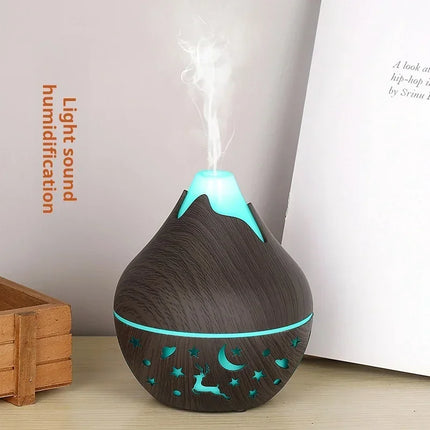 Mini Snow Mountain Hollow out Wood Grain Aromatherapy Humidifier USB Silent Air Moisturizer