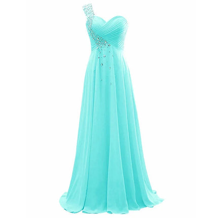A Line Chiffon One Shoulder Bridesmaid Dresses Crystals Beading Pleat Elegant Wedding Party Formal Prom Evening Corset Back