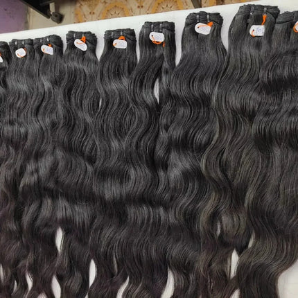 Private Label 100% Remy Virgin Human Extensions 12a Cuticle Aligned Raw Indian Natural Black Machine Double Super Double Drawn