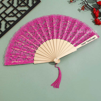 10/30pcs Exquisite Lace Wooden Folding Hand Fans Personalize Engrave Text Logo on Wood for Dancing & Wedding Party Home Decor