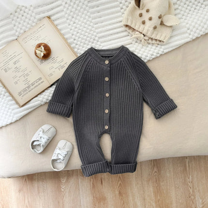 Baby Jumpsuit 2026 Autumn and Winter New Solid Color Baby Boy's Knitting Climbing Clothes