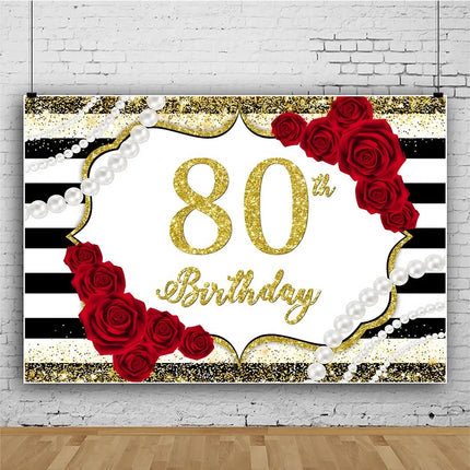 Rose Gold 80s Themed Banner Photography Background Cloth, Pink 80th Birthday Happy Party Decoration Photography Studio Backdrop