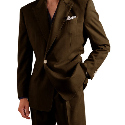 Men's Linen Set 2 Piece Peak Lapel 1 Button Slim Fit Blazer Straight Trousers Lightweight Breathable Summer Casual Wedding Party